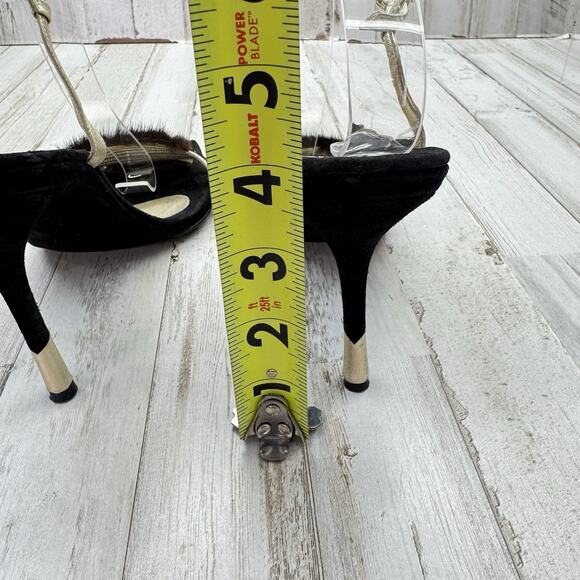 Santini Mavardi Black Suede Real Fur Trim Unique Gold Heels Designer Sz 40 US 9 - Picture 5 of 13